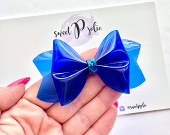 Bright Royal Blue Transparent Jelly + Glitter Hair Bow // Summer Pool Bow Water Resistant Headband Hair Clip // Large Girls Mini Baby Bow