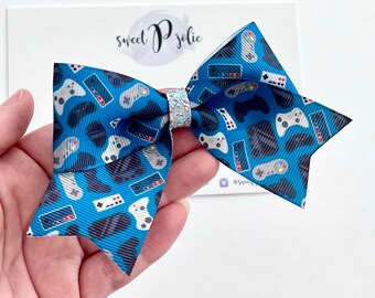 Gamer Inspirierter Controller Print XL Band + Glitzer Haarschleife / Video Game inspiriert Haarschleife Stirnband
