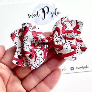 Ghost Blasters Inspired Character Print Faux Leather + Glitter Hair Bow // Halloween Inspired Hair Bow // Hair Bow Headband Hair Clip