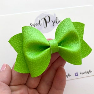 Neon Green Textured Faux Leather Hair Bow // Summer Neon Bright Headband Hair Clip // Girls Toddler Baby Hair Bow