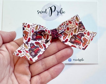 White + Maroon Wizard Boy Inspired Print Ribbon + Glitter Hair Bow // Wizard Glitter Hair Bow Headband // Girls Newborn Baby Toddler