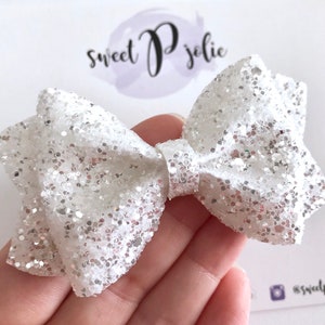 Weißes Sherbet Glitzer Haarschleife // Frühling Sommer 4th of Juli weißes Glitzer Haarspangen-Stirnband // große Mädchen Mini Schleife