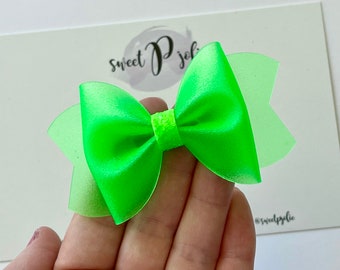 Neon Green Fairy Dust Fine Glitter Jelly Pool Bow // Summer Pool Bow Water Resistant Headband Hair Clip // Large Girls Mini Newborn Baby Bow