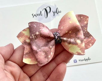 Gedämpftes Galaxy Print Kunstleder + Glitzer Haarschleife / Space Nebula Galaxy Haarspange Stirnband