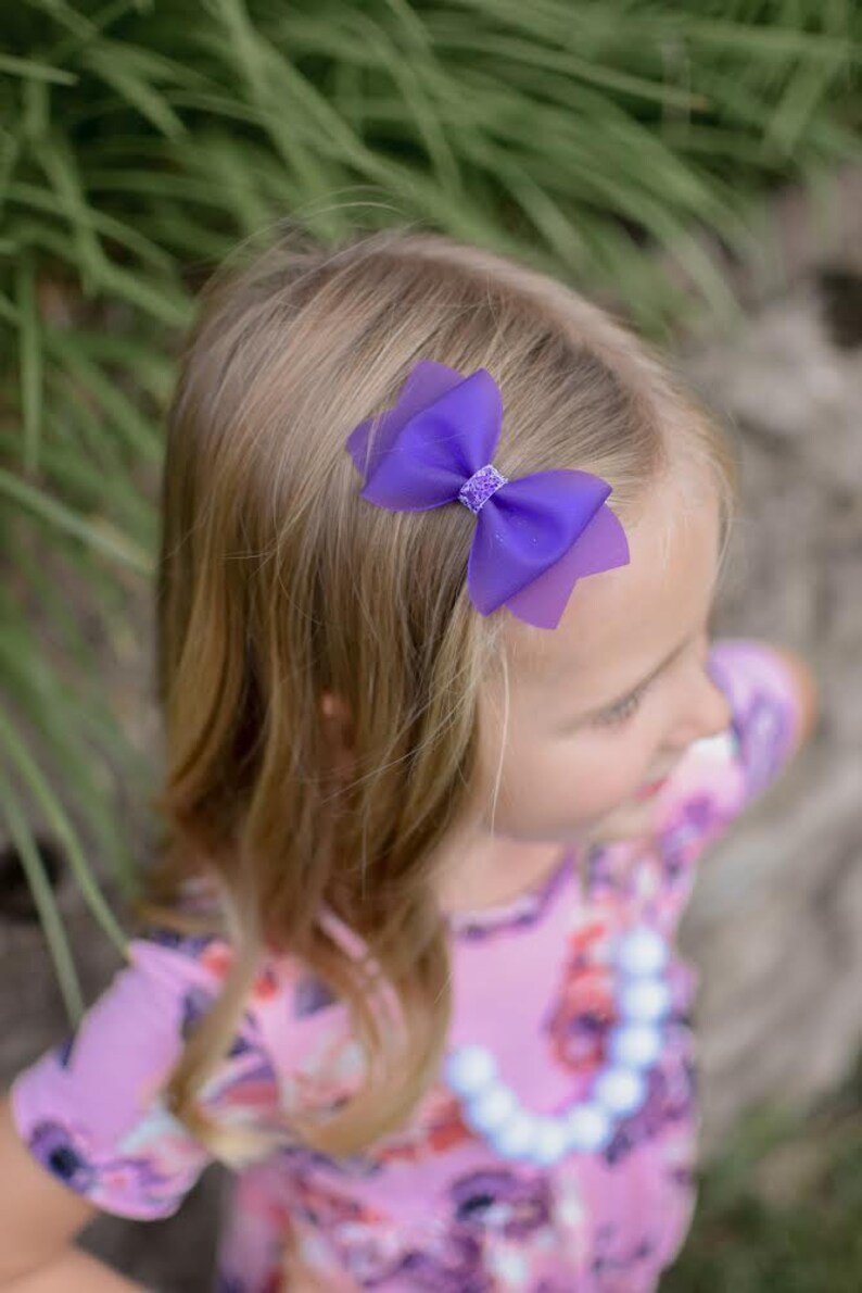 Neon Purple Fairy Dust Fine Glitter Jelly Pool Bow // Summer Pool Bow Water Resistant Headband Hair Clip // Large Girls Mini Baby Bow image 6