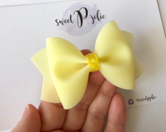 Lemon Yellow Jelly + Glitter Hair Bow // Summer Pool Bow Water Resistant Headband Hair Clip // Large Girls Mini Newborn Baby Bow