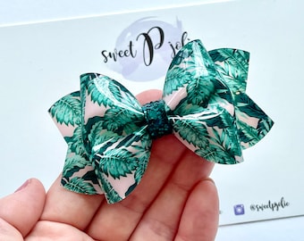 Tropical Palm Leaf Print Jelly + Glitter Pool Bow // Summer Pool Bow Headband Hair Clip // Large Girls Mini Newborn Baby Bow