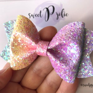 Iridescent Pastel Rainbow Hair Bow // Spring Summer Unicorn Rainbow Glitter Headband Hair Clip // Large Girls Mini Newborn Baby Bow
