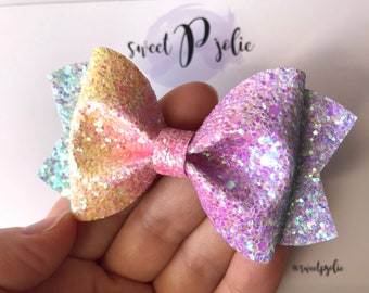 Iridescent Pastel Rainbow Hair Bow // Spring Summer Unicorn Rainbow Glitter Headband Hair Clip // Large Girls Mini Newborn Baby Bow