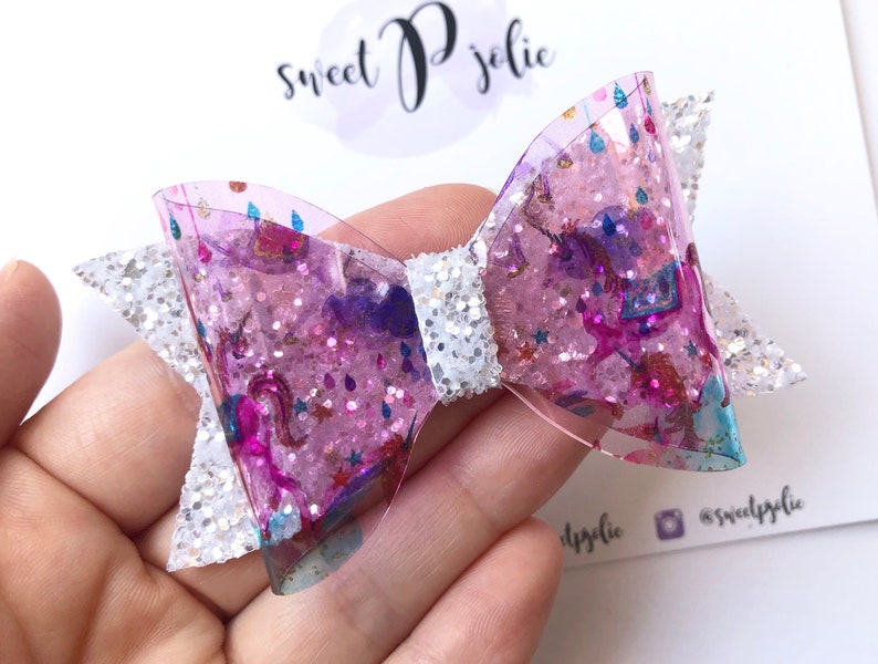 Pink Unicorn Glitter Hair Bow On Alligator Clip 4/" Bow