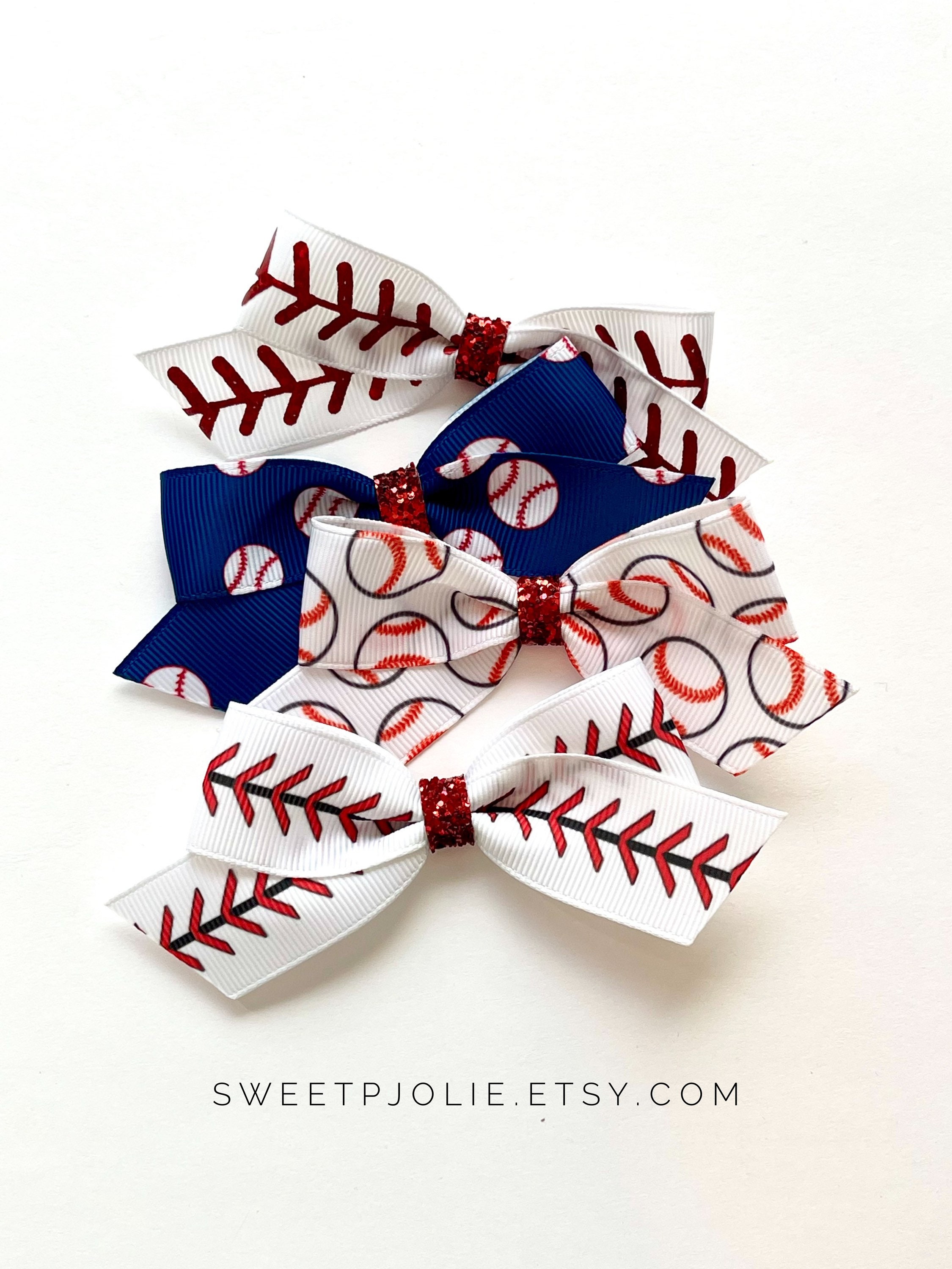 Metallic Foil Baseball Stitches Print Ribbon + Glitter Hair Bow ...