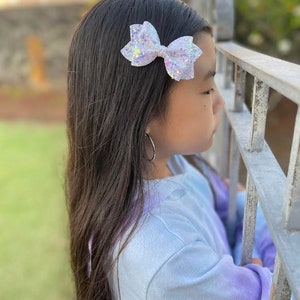 Dream Dazzling Iridescent Fairy Tale Glitter Hair Bow // White Princess Headband Hair Clip // Large Girls Mini Newborn Baby Bow image 5