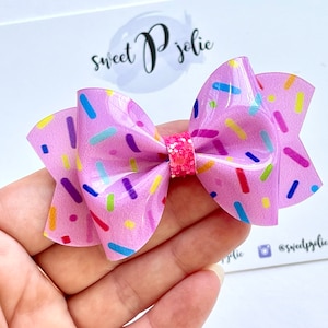 Pink Rainbow Sprinkles Print Jelly + Glitter Hair Bow // Girly Summer Swim Pool Bow Hair Clip Headband // Girls Newborn Baby