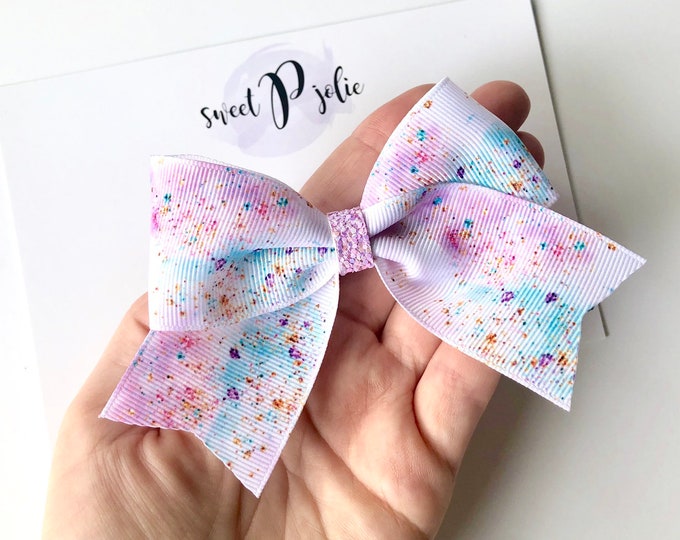 Unicorn Sparkle XL Ribbon + Glitter Hair Bow // Rainbow Unicorn Magical Glitter Hair Bow Headband // Large Girls Newborn Toddler Hair Bow