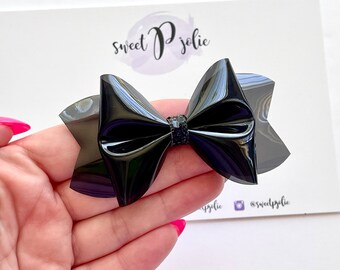 Black Transparent Jelly + Glitter Hair Bow // Summer Pool Bow Water Resistant Headband Hair Clip // Large Girls Mini Baby Bow