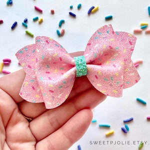 Pink Glitter Sprinkles Print Glitter Hair Bow // Donuts Ice Cream Print Hair Clip Headband // Girls Newborn Baby Toddler Bow