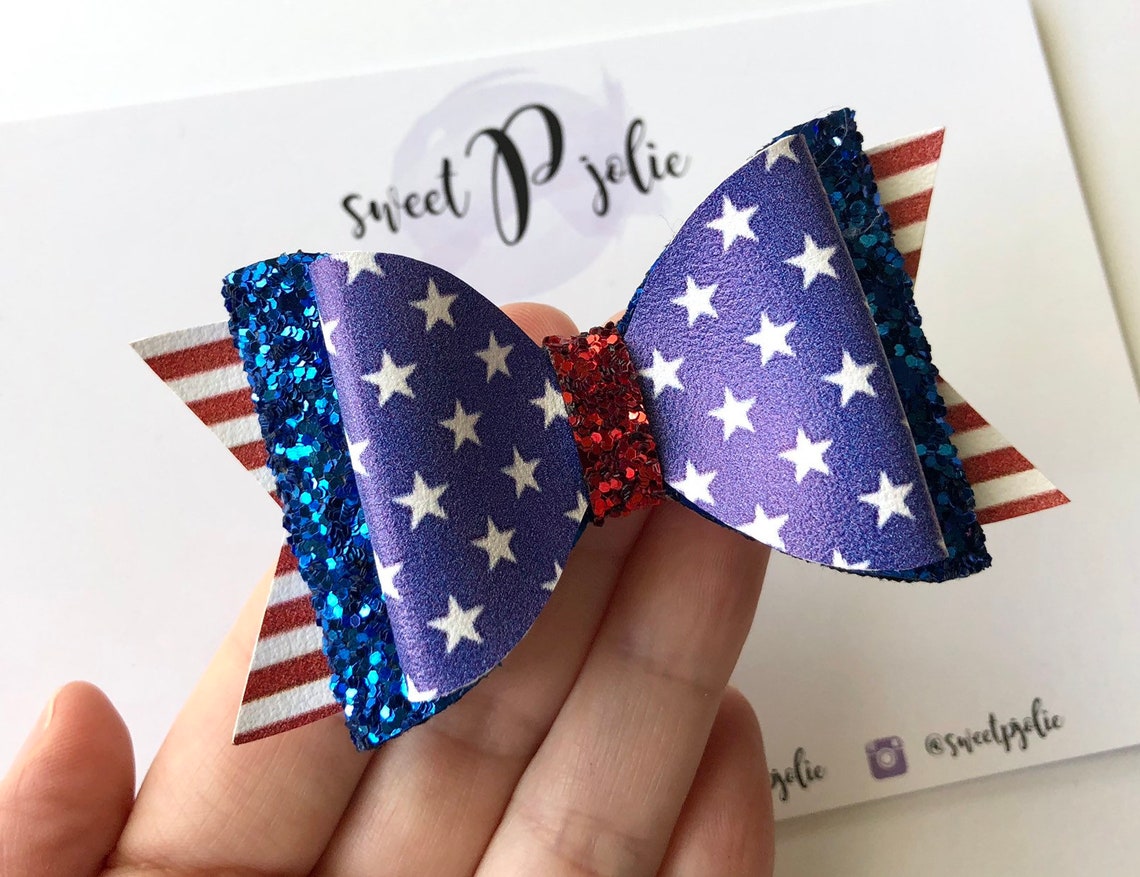 Stars and Stripes Faux Leather Glitter Hair Bow