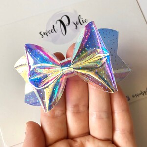 Summer Mermaid Sparkle Holographic Transparent Pool Bow // Jelly Water Bow Summer Pool Bow Waterproof Headband Hair Clip image 3