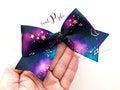 Nebula Space Doodles Print XL Ribbon + Glitter Hair Bow // Galaxy Space Inspired Hair Bow Headband // Large Girls Newborn