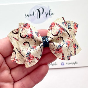 Michael Myers Inspired Toss Print Faux Leather + Glitter Hair Bow // Halloween Inspired Hair Bow // Hair Bow Headband Hair Clips Girls