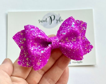 Electric Purple Sun Glare Iridescent Glitter Hair Bow // Halloween Spooky Glitter Headband Hair Clip // Large Girls Mini Newborn Baby Bow