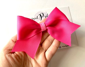 Hot Pink XL Ribbon + Glitter Hair Bow // Valentines Day Spring Solid Pink Ballerina Hair Bow Headband // Large Girls Newborn