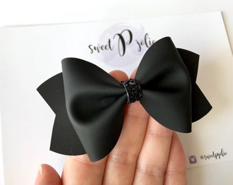 Black Jelly + Glitter Hair Bow // Black Matte Summer Pool Bow Water Resistant Headband Hair Clip // Large Girls Mini Newborn Baby Bow