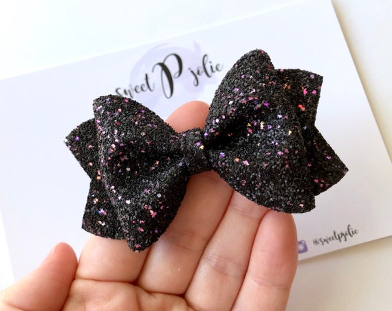 Stacked Faux Leather Hair Bow Glitter Toddler Girls Rapunzel Inspired Clip Headbands