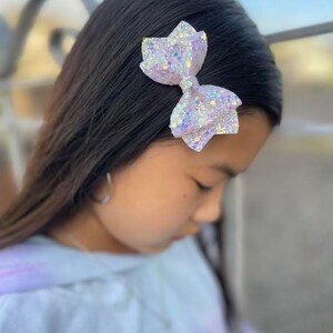 Dream Dazzling Iridescent Fairy Tale Glitter Hair Bow // White Princess Headband Hair Clip // Large Girls Mini Newborn Baby Bow image 7