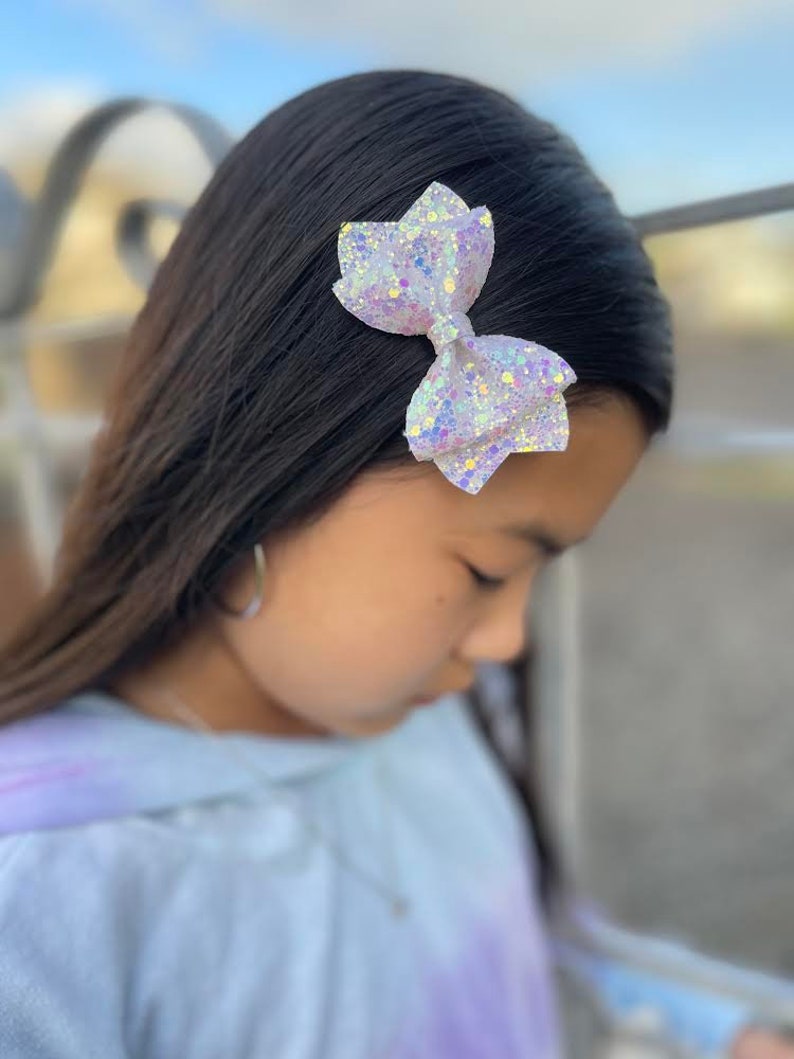 Dream Dazzling Iridescent Fairy Tale Glitter Hair Bow // White Princess Headband Hair Clip // Large Girls Mini Newborn Baby Bow image 7