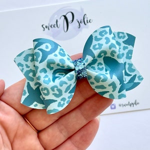 Summer Shark Leopard Print Faux Leather + Glitter Hair Bow // Summer Ocean Beach Tropical Print Hair Clip Headband // Girls Newborn Baby
