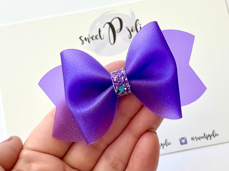 Neon Purple Fairy Dust Fine Glitter Jelly Pool Bow // Summer Pool Bow Water Resistant Headband Hair Clip // Large Girls Mini Baby Bow image 1