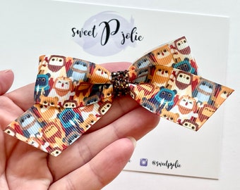 Ewok Inspired Stacked Print Ribbon + Glitter Hair Bow // Disney Star Wars Inspired Print Hair Bow Headband // Girls Newborn Baby Toddler Bow