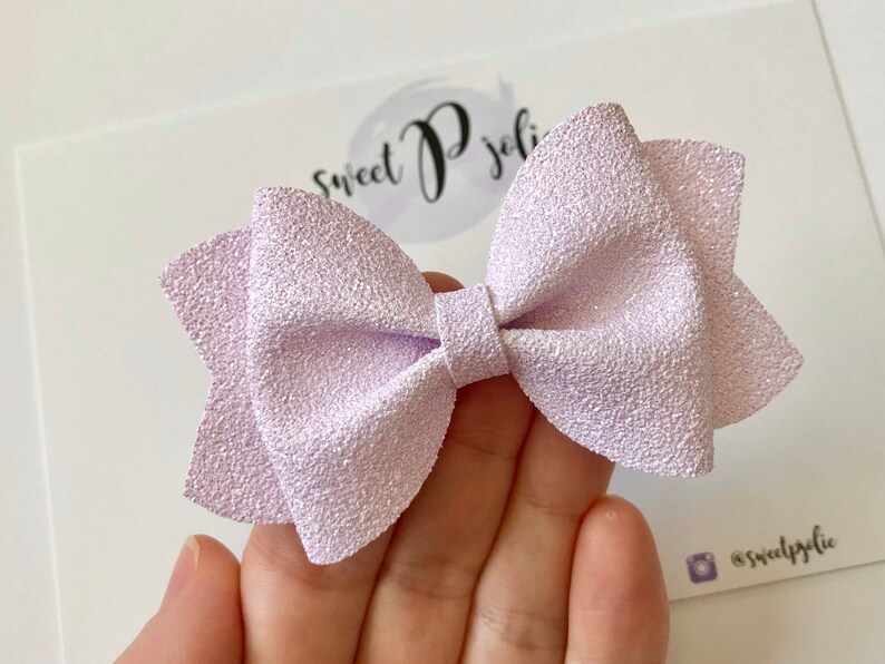 Lavender Textured Fine Glitter Faux Suede Hair Bow Spring Summer Headband Hair Clip Large Girls Mini Newborn Baby Bow