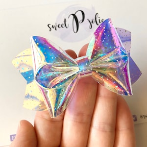 Summer Mermaid Sparkle Holographic Transparent Pool Bow // Jelly Water Bow Summer Pool Bow Waterproof Headband Hair Clip image 1