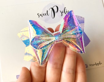 Summer Mermaid Sparkle Holographic Transparent Pool Bow // Jelly Water Bow Summer Pool Bow Waterproof Headband Hair Clip