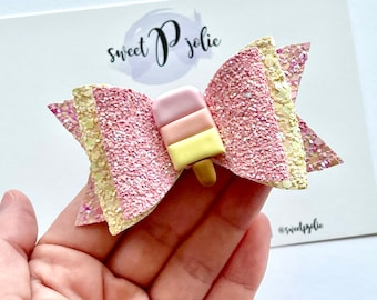 LIMITED Summer Popsicle Clay Center + Glitter Hair Bow // Hair Clip Headband Baby Girls Toddler Hair Bow