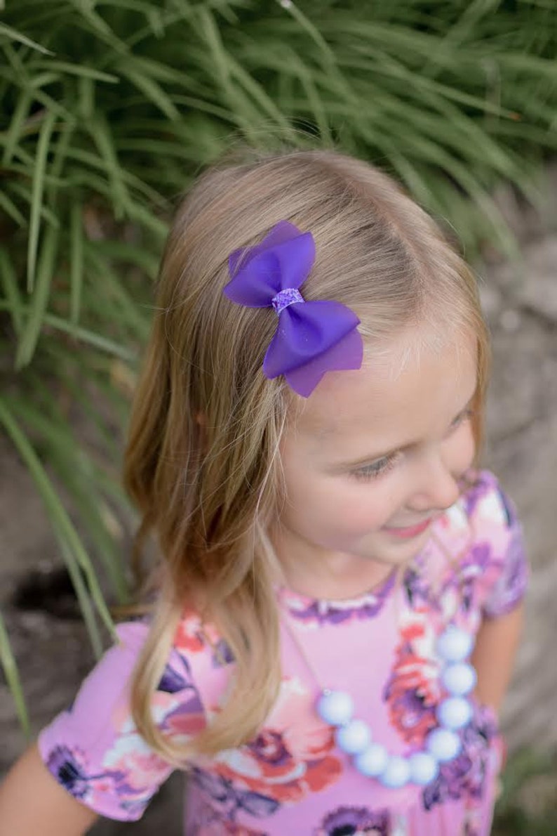 Neon Purple Fairy Dust Fine Glitter Jelly Pool Bow // Summer Pool Bow Water Resistant Headband Hair Clip // Large Girls Mini Baby Bow image 5