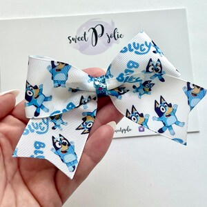 Blue Dog Family Inspired Toss Print XL Ribbon + Glitter Hair Bow // Character Inspired Hair Bow Headband