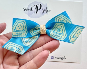 Galaxys Edge Smugglers Run Stacked Print Ribbon + Glitter Hair Bow // Disney Star Wars Inspired Print Hair Bow Headband // Girls Toddler Bow