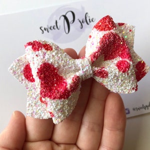Blood Splatter Printed Chunky Iridescent Glitter Hair Bow //  Halloween Headband Hair Clip // Girls Toddler Baby Bow Headband