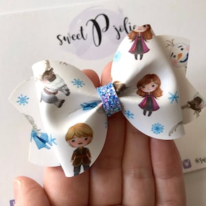 Frozen II Character Inspired Illustration Print Faux Leather + Glitter Hair Bow // Frozen II Disney Hair Clip Headband Girls Baby Toddler