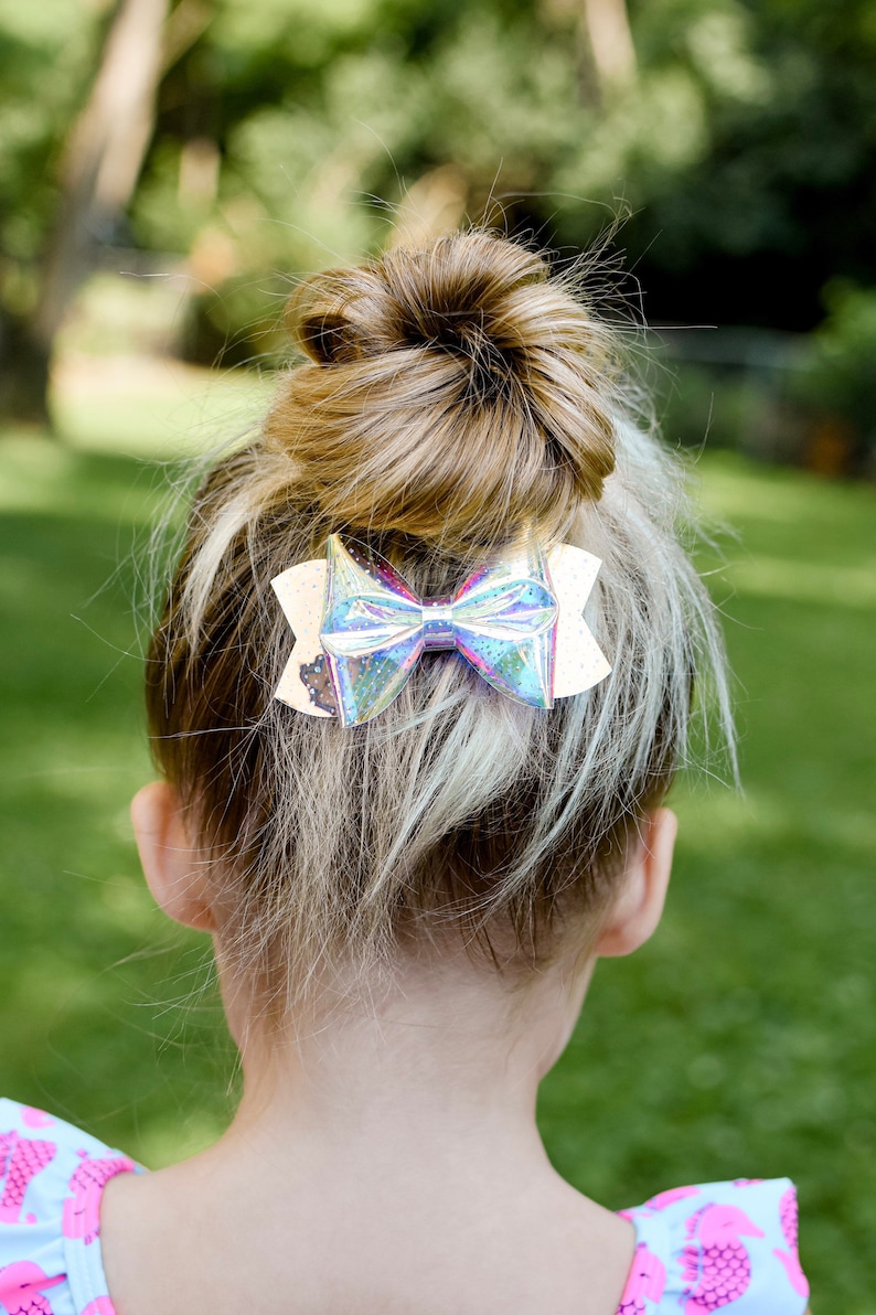 Summer Mermaid Sparkle Holographic Transparent Pool Bow // Jelly Water Bow Summer Pool Bow Waterproof Headband Hair Clip image 5
