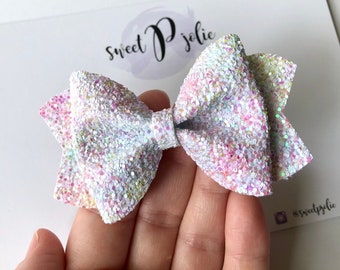 White Cotton Candy Rainbow Swirl Iridescent Glitter Hair Bow // Magical Princess Unicorn Headband Hair Clip // Large Girls Mini Newborn Baby