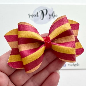 Red Wizard School Inspired Stripes Print Faux Leather + Glitter Hair Bow // Wizardry Movie Wizard Boy Character Inspired Print Hair Clip