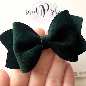 Darkest Emerald Green Velvet Hair Bow // St Patricks Day Christmas Holiday Hair Bow Headband // Large Girls Newborn Baby Toddler Bow