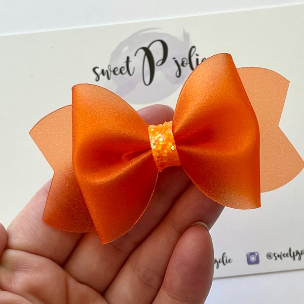 Neon Orange Fairy Dust Fine Glitter Jelly Pool Bow // Summer Pool Bow Water Resistant Headband Hair Clip // Large Girls Mini Baby Bow