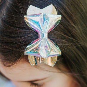 Summer Mermaid Sparkle Holographic Transparent Pool Bow // Jelly Water Bow Summer Pool Bow Waterproof Headband Hair Clip image 6