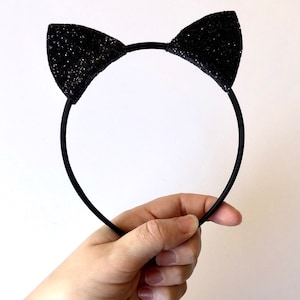 Black Glitter Cat Ears Halloween Headband // Kitty Ears Cat Ears Costume // Halloween Hard Headband Baby Toddler Girls Kids