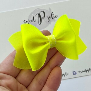 Neon Yellow Fairy Dust Fine Glitter Jelly Pool Bow // Summer Pool Bow Water Resistant Headband Hair Clip // Large Girls Mini Baby Bow